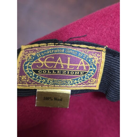 Scala Red 100% Wool Wide Brim Hat With Floral & Feather Accent Size L - Picture 8 of 8